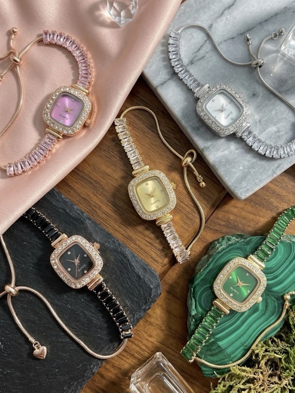 89: Cubic Zirconia Quartz Adjustable Bracelet Watch